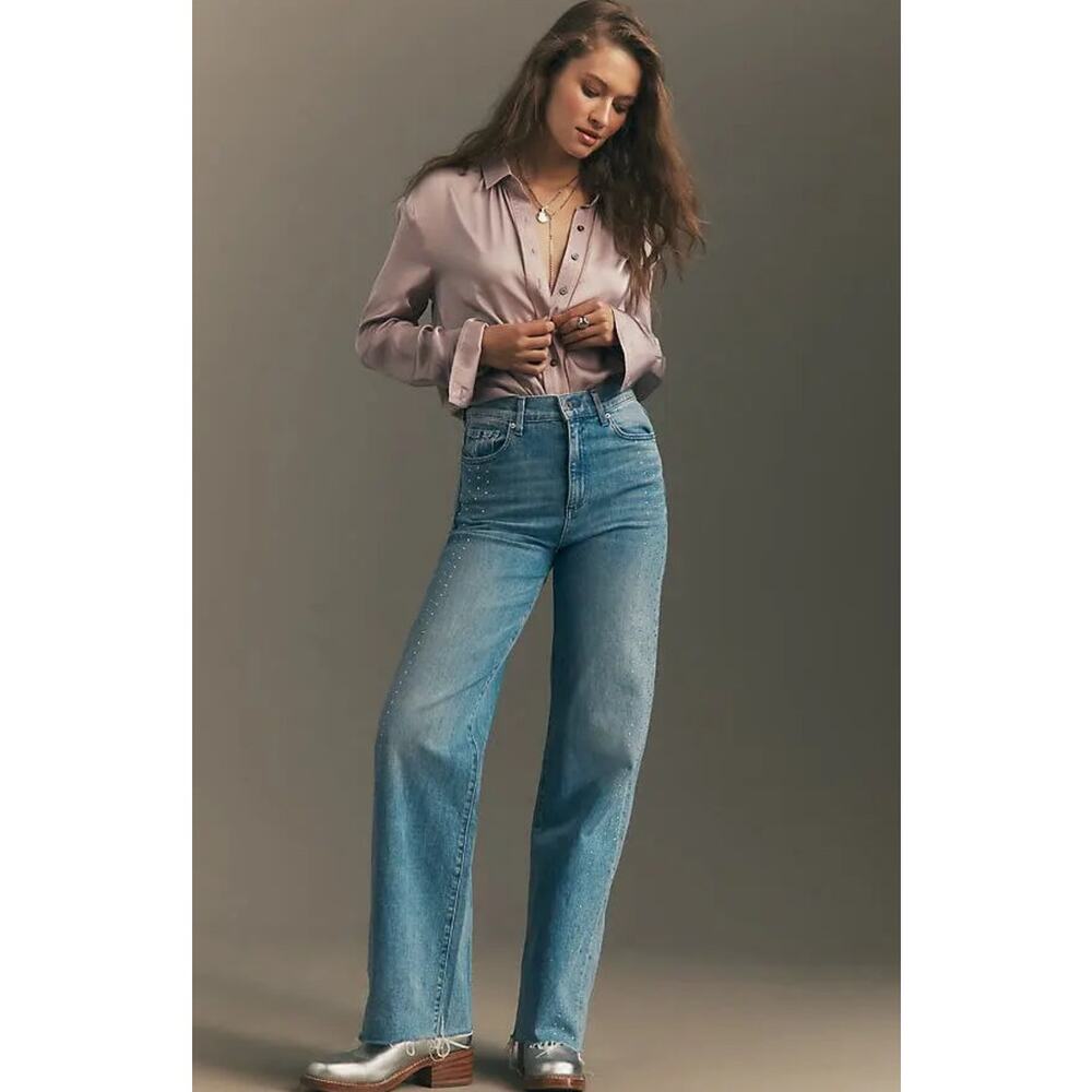 LE JEAN Embellished Column High Rise Wide Leg Jeans Size 24